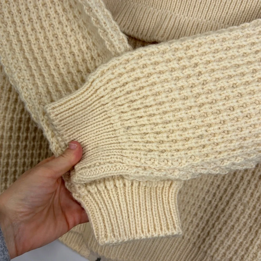Vintage Irish Sweater Womens Large Cream Wool Chunky Knit Coatigan Cardigan - Picture 10 of 16